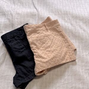 Two pair! LOFT - peach Eyelet Shorts, and dark denim shorts, sz 14